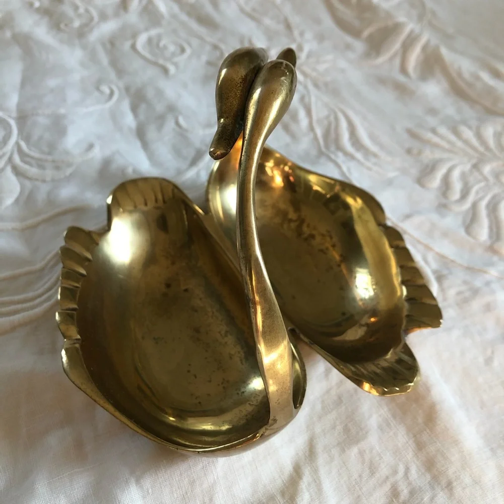 Brass Swans trinket tray